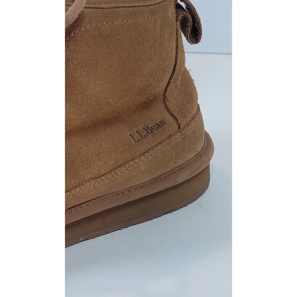 LL Bean Men's Wicked Good Boots Three Eye Shearling Suede Brown Sz 11